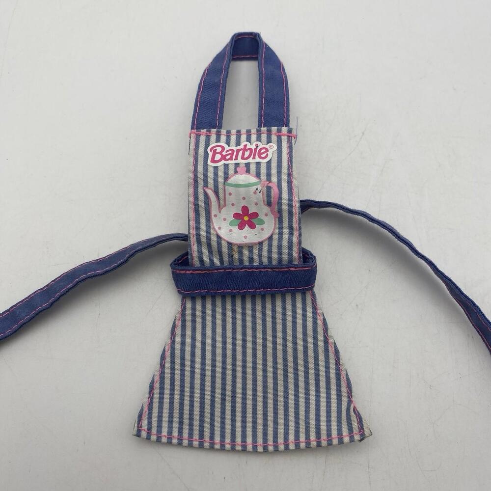 1998 Sweet Treats Barbie Apron Blue White Striped Apron